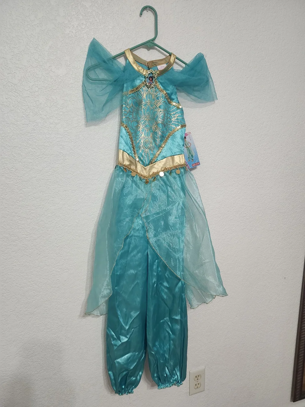 Disney Teal and Gold Girls Jasmin Princess Dress Size 7-8